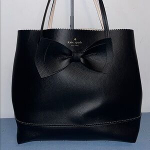 Kate Spade Black Leather Giorgia Vanderbilt Bow Guava Tote